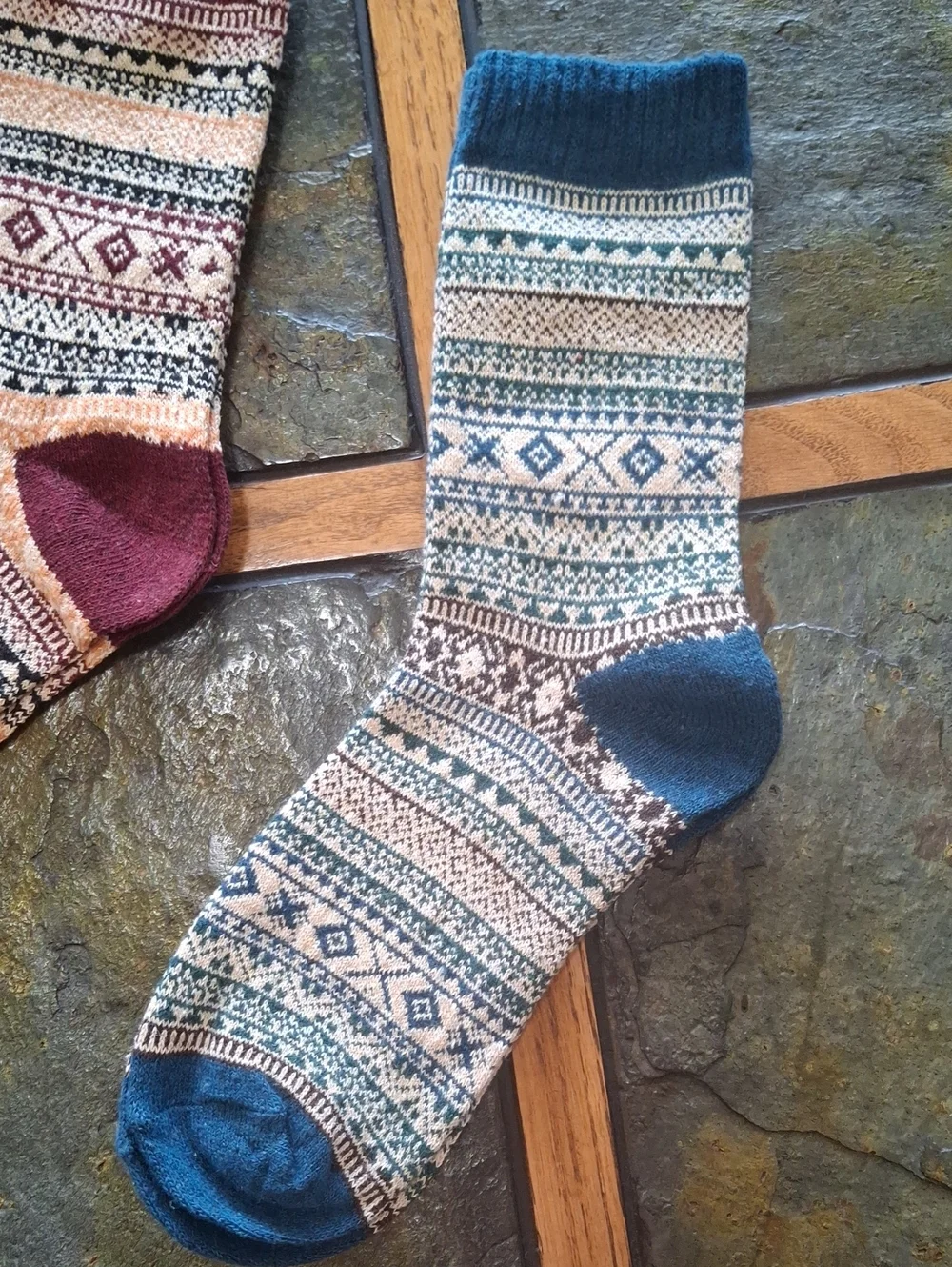 3 Pair Patterned Crew Socks - Multicolor Fair Isle Design